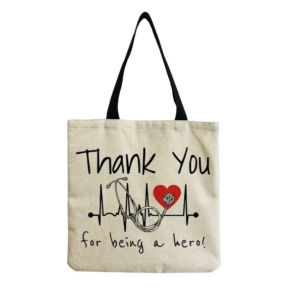 Nurse Nursing Pride Linen Tote Bag Thank You For Being A Hero - Picture 1 of 2